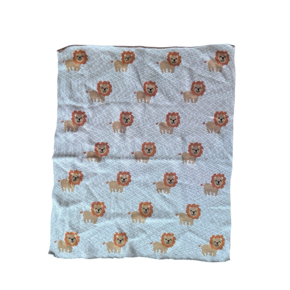 Baby Crib Blanket Lion Safari Nursery Decor Beige Orange Yellow 39"x32" Boho